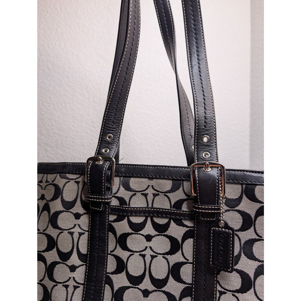 Coach Hamptons Signature F12645 Jacquard Tote Bag Black/Gray Preppy Shoulder - Picture 4 of 8